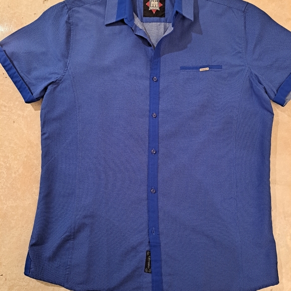 Men's short sleeve button down shirt by TM EXPOSURE size XL Blue - Picture 1 of 7